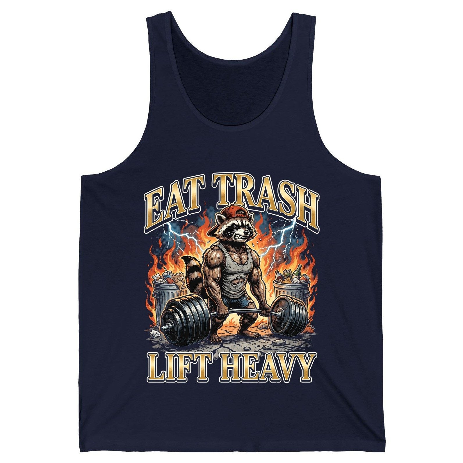 Eat Trash Lift Heavy raccoon Tank Top Navy product mockup