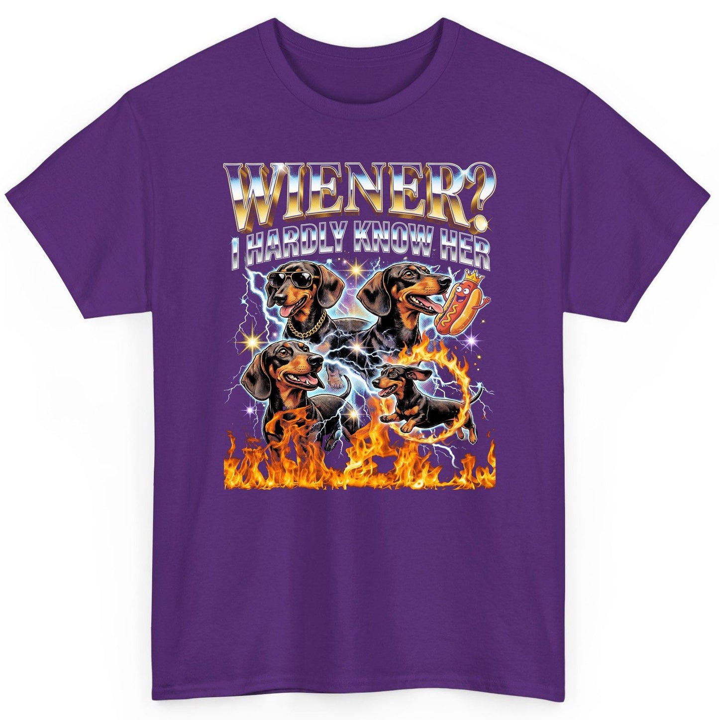 Wiener I Hardly Know Her dachshund T-Shirt Purple product mockup