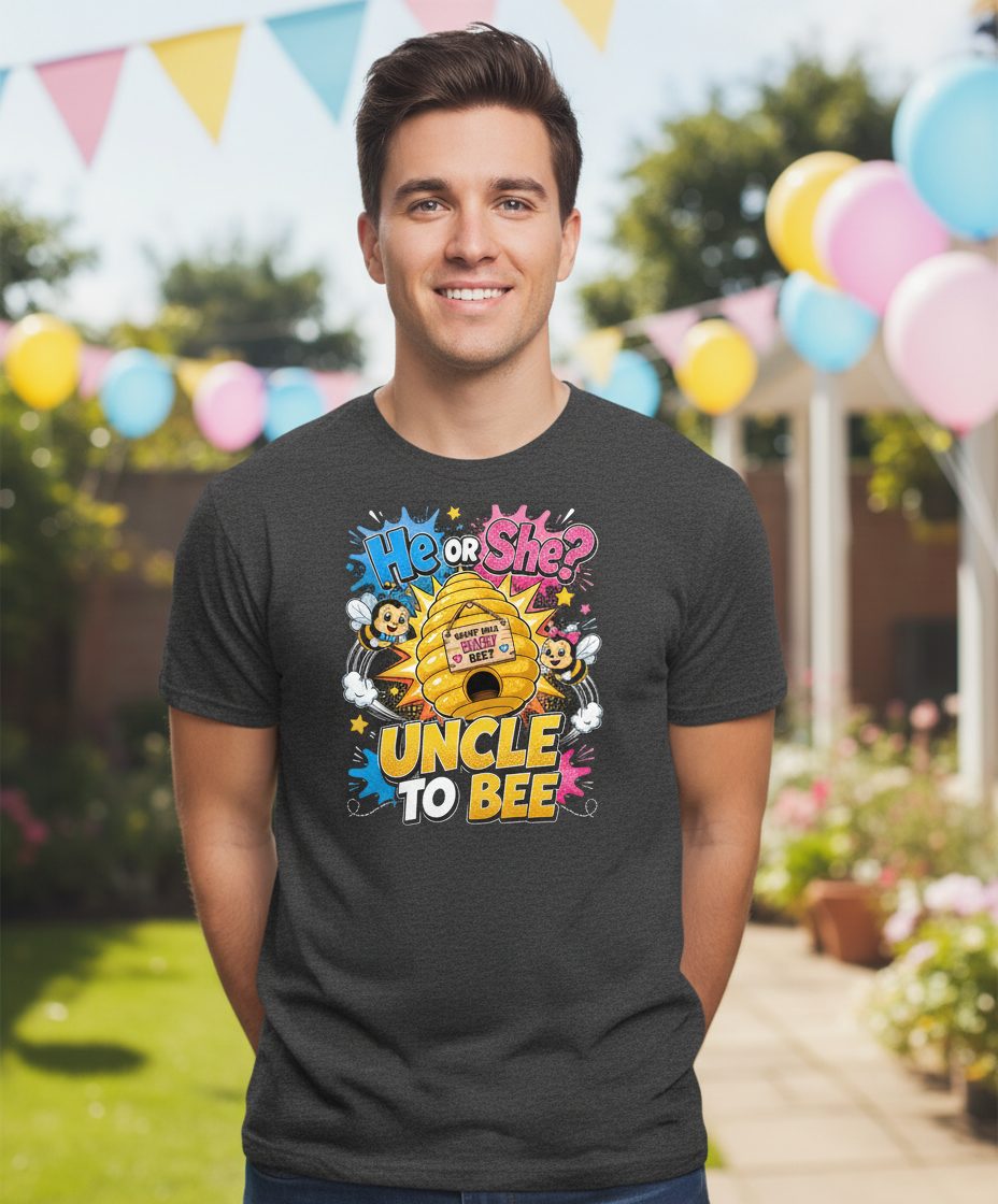 Uncle to Bee Gender Reveal T-Shirt - product mockup - Dark Heather