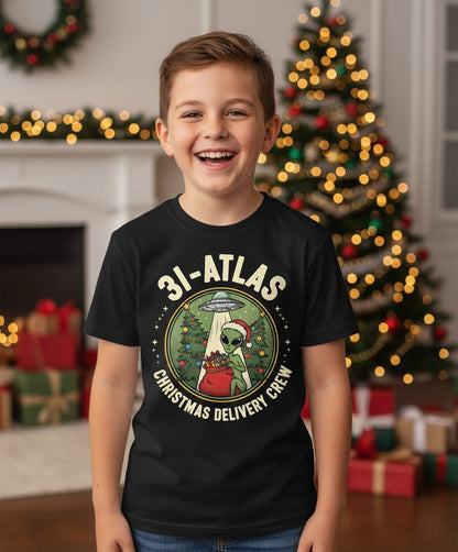 31-Atlas Christmas Delivery Crew alien Christmas Youth T-Shirt Black lifestyle mockup