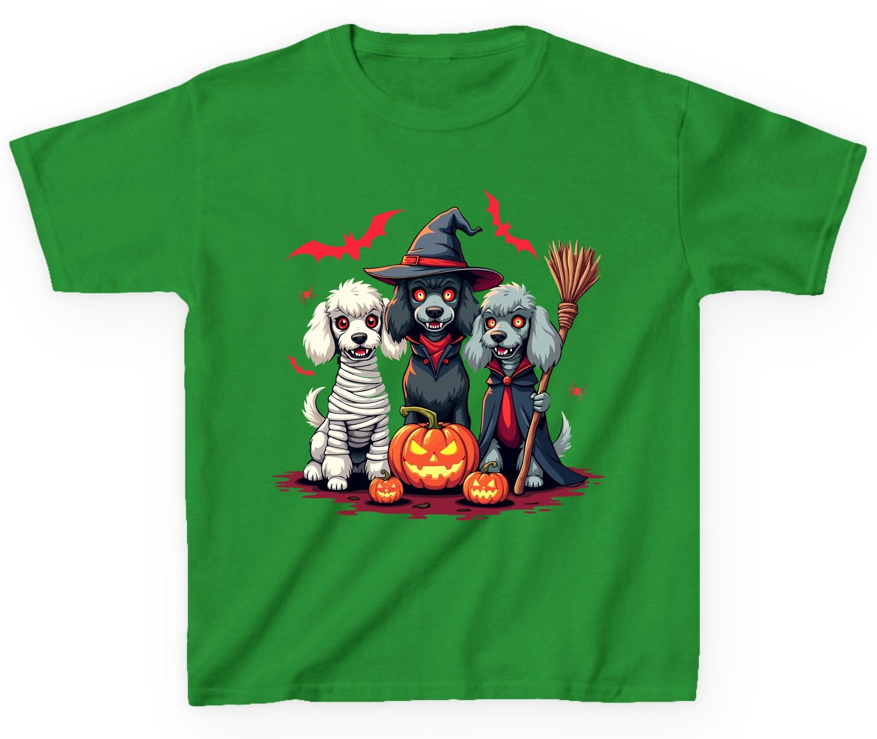 Spooky Poodle Trio Halloween dogs Youth T-Shirt Irish Green product mockup