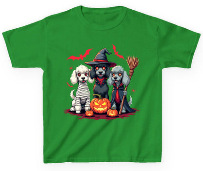 Spooky Poodle Trio Halloween dogs Youth T-Shirt Irish Green product mockup