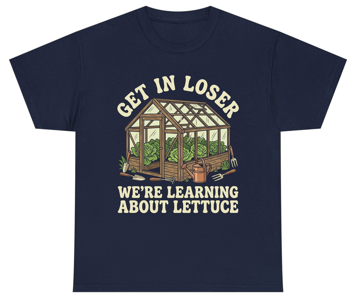 GET IN LOSER WE'RE Learning ABOUT Lettuce Youth T-Shirt - product mockup - Navy