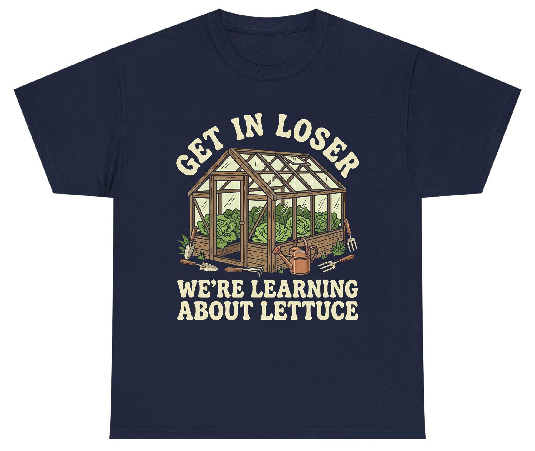 GET IN LOSER WE'RE Learning ABOUT Lettuce Youth T-Shirt - product mockup - Navy