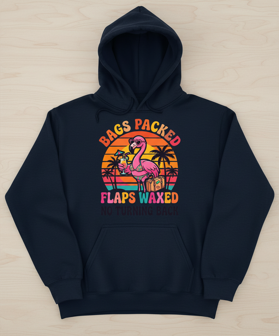 Bags Packed Flaps Waxed Funny Flamingo Vacation Hoodie - Navy