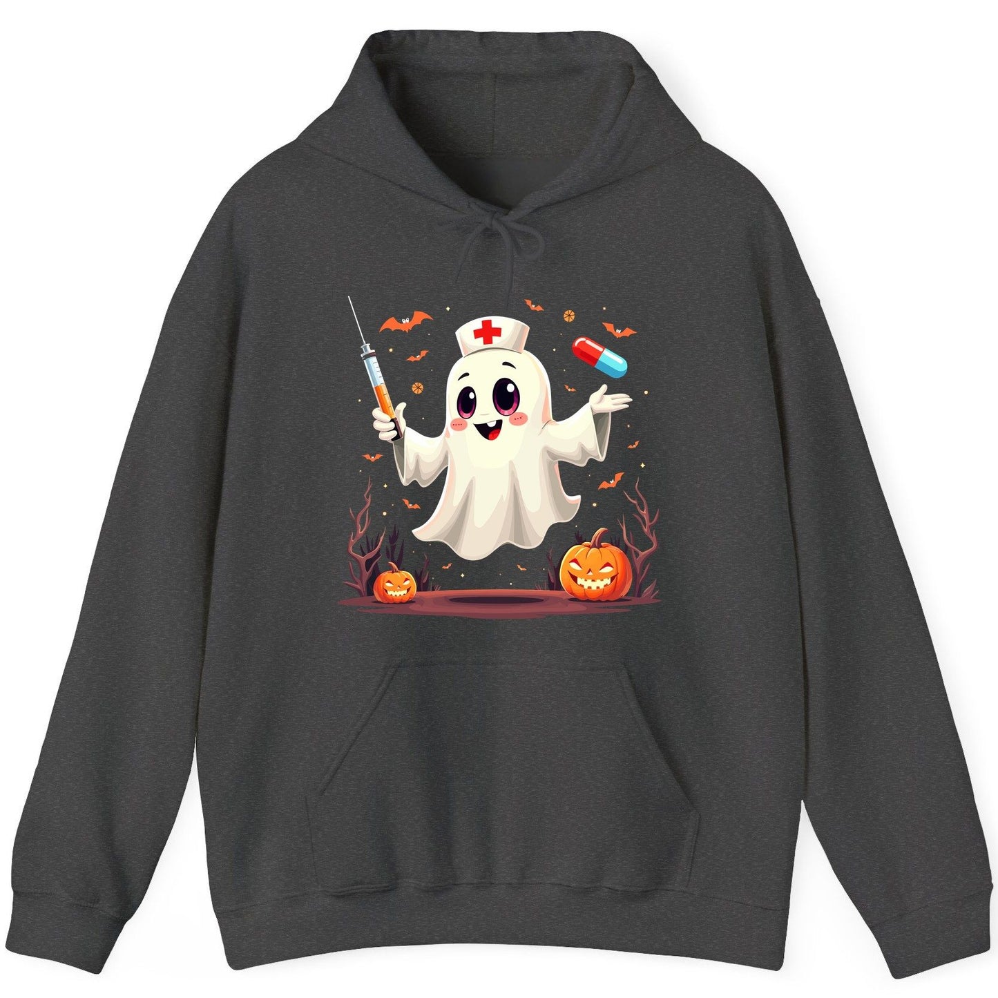 Cute Ghost Nurse Halloween ghost nurse Hoodie Dark Heather product mockup