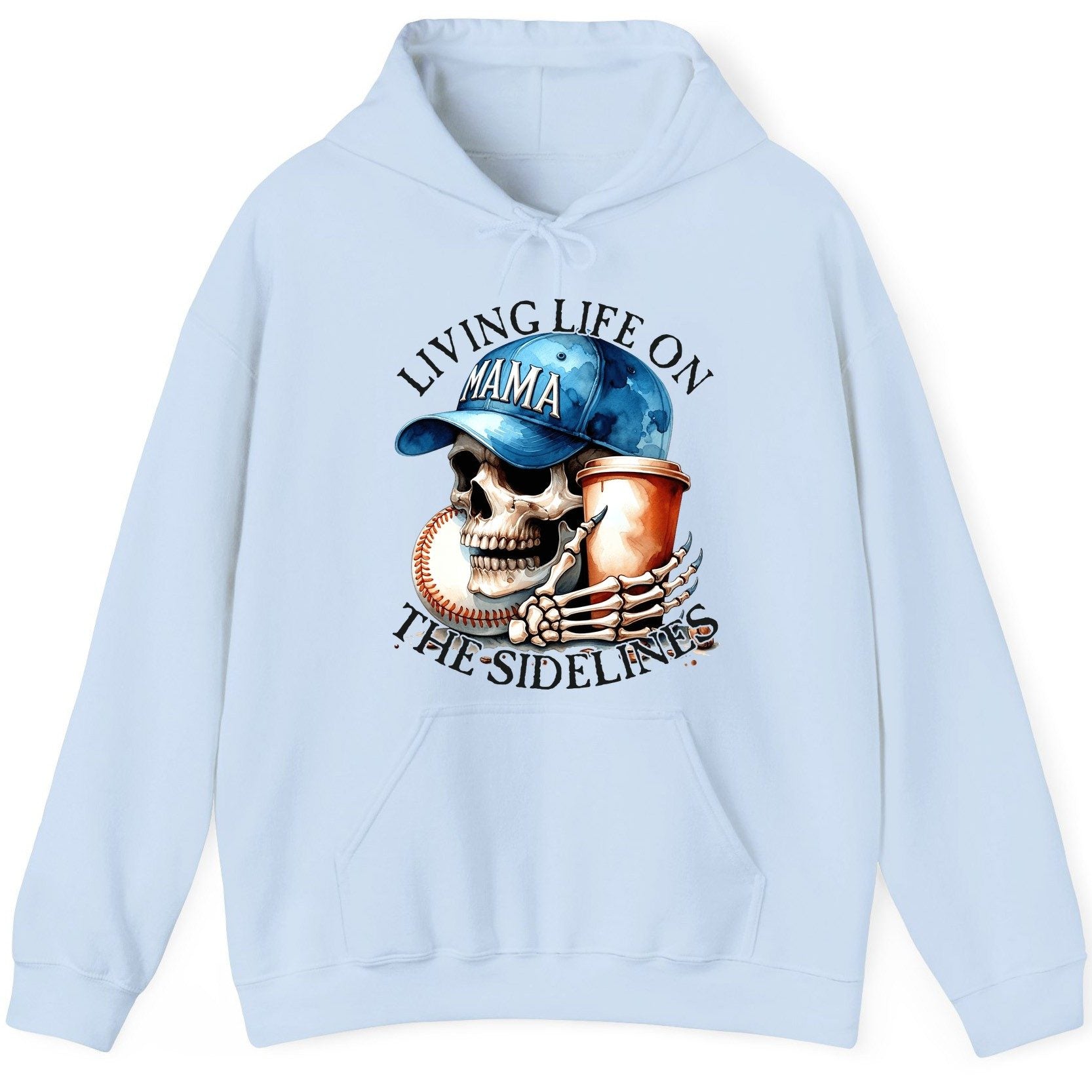 Living Life on the Sidelines Mama baseball mom Hoodie Light Blue product mockup