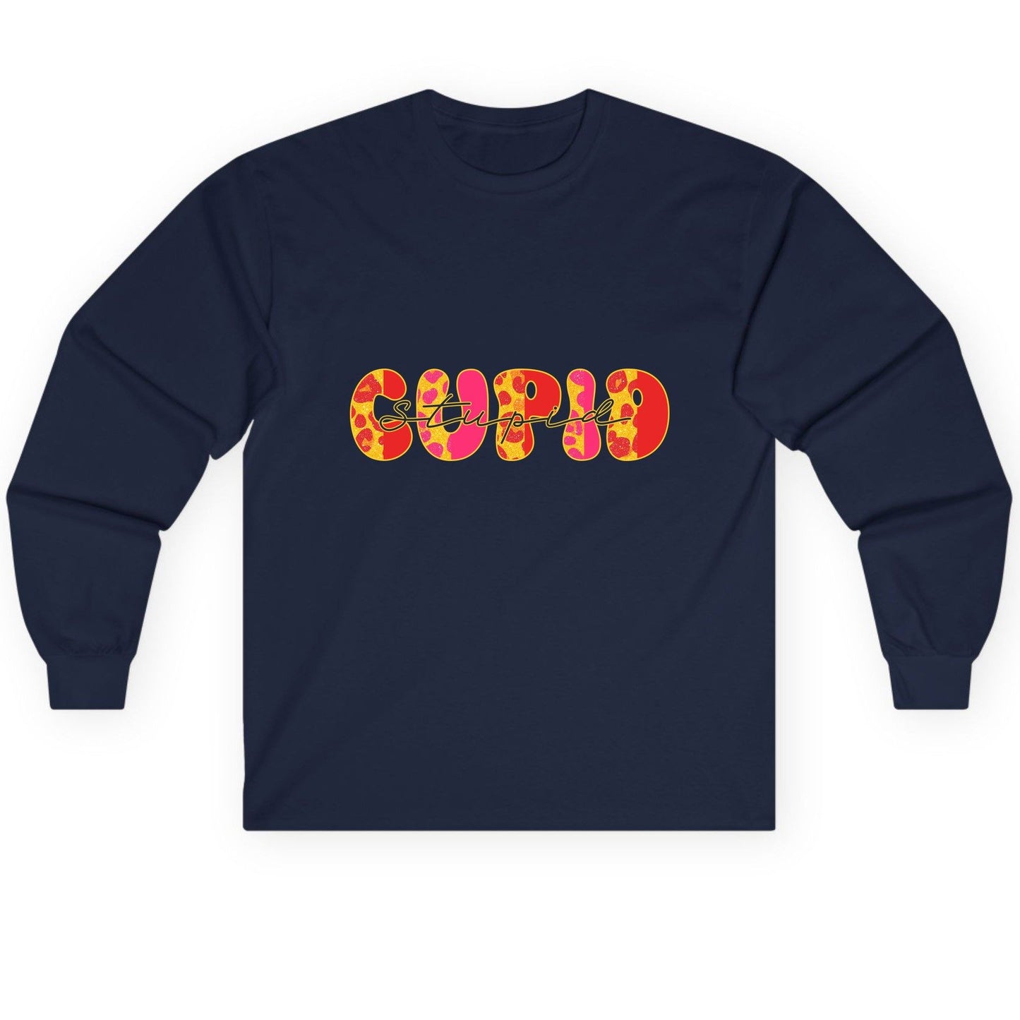 Stupid Cupid anti-Valentine's Day Long Sleeve Tee Navy product mockup