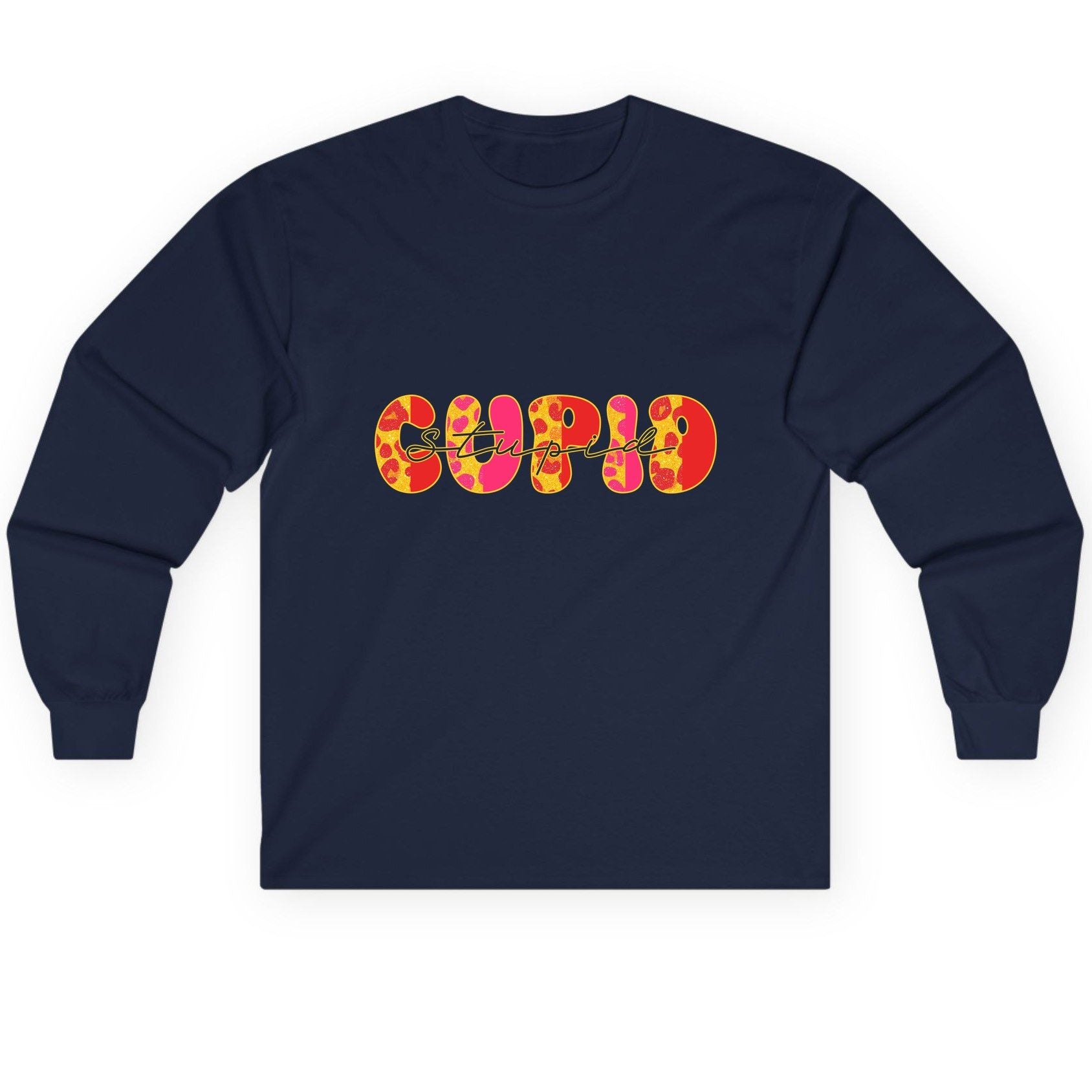 Stupid Cupid anti-Valentine's Day Long Sleeve Tee Navy product mockup