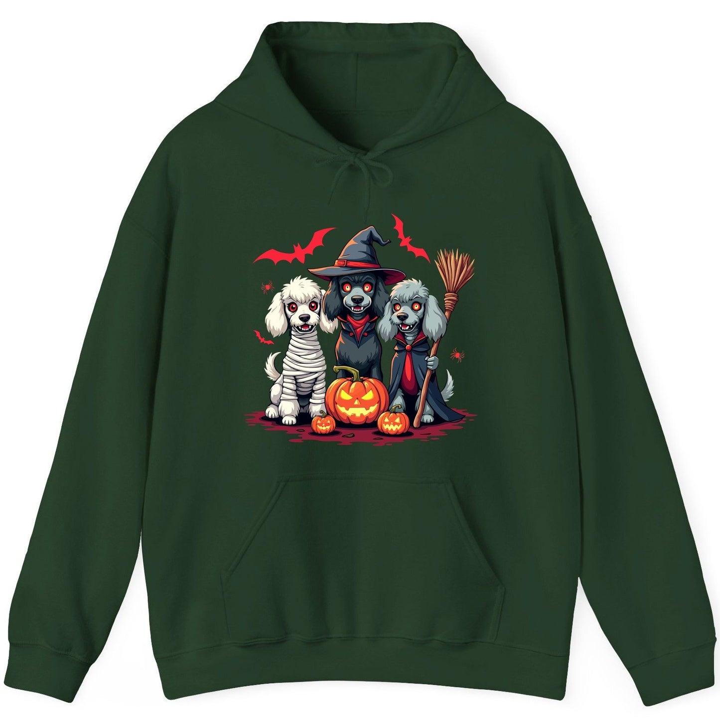 Spooky Poodle Trio Halloween dogs Hoodie Forest Green product mockup