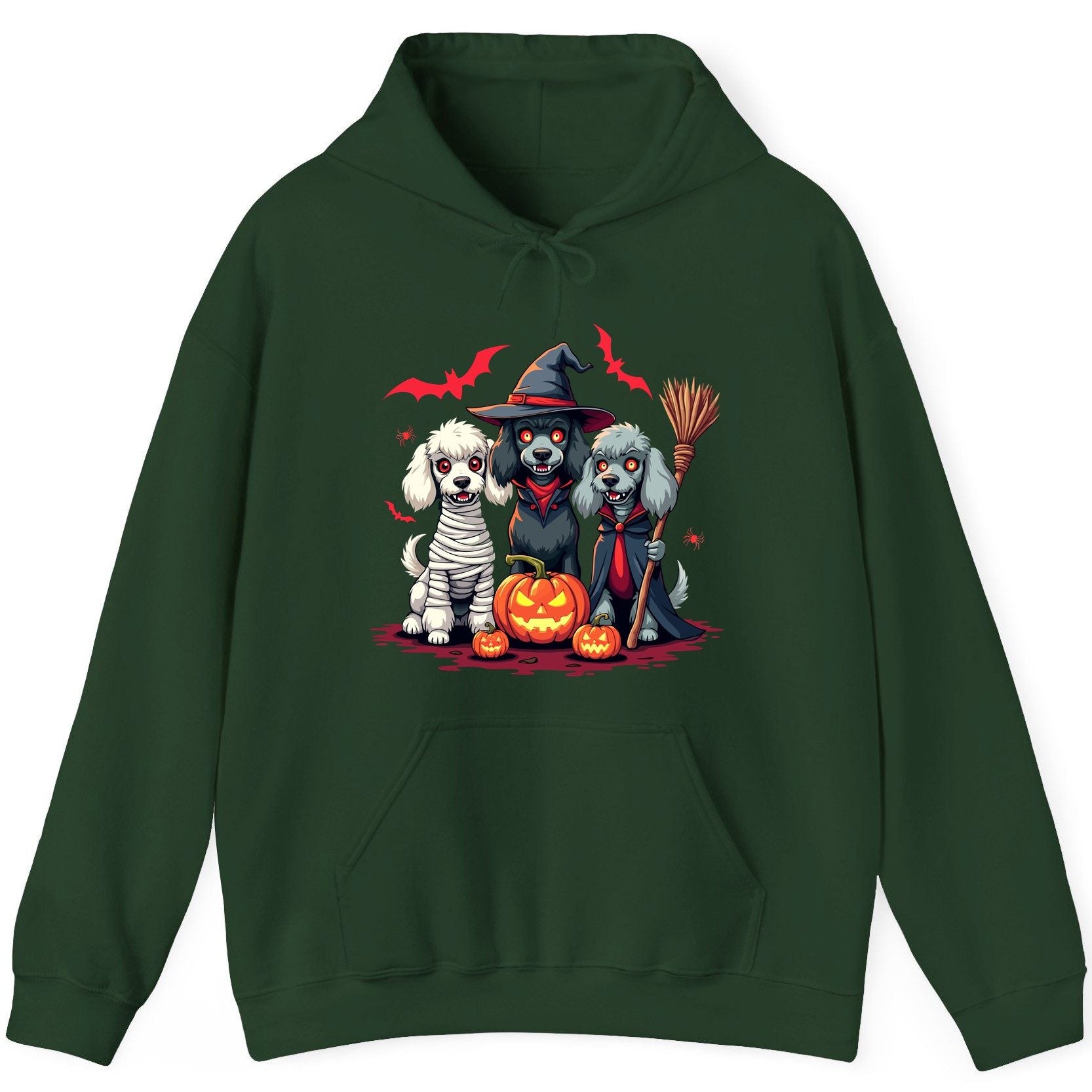 Spooky Poodle Trio Halloween dogs Hoodie Forest Green product mockup
