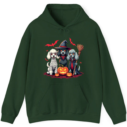 Spooky Poodle Trio Halloween dogs Hoodie Forest Green product mockup
