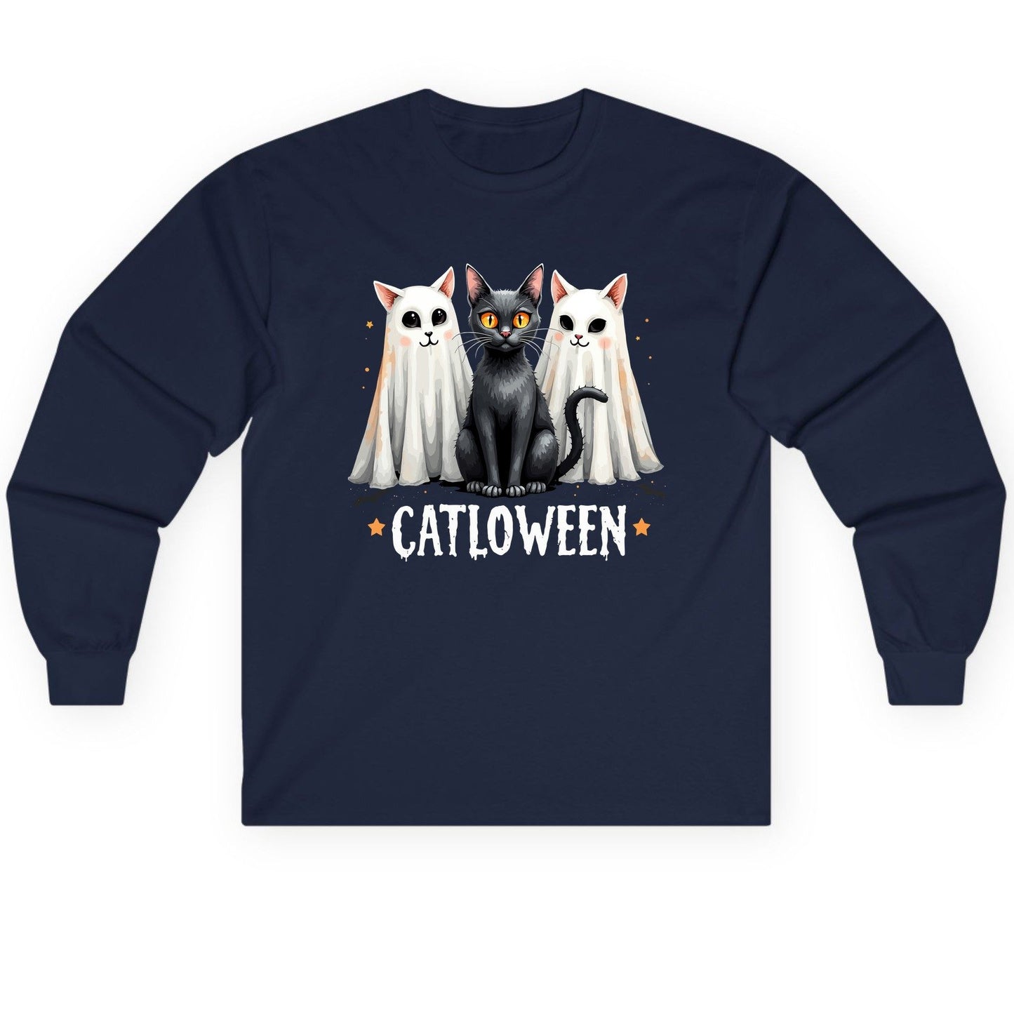 Catloween Halloween cats Long Sleeve Tee Navy product mockup