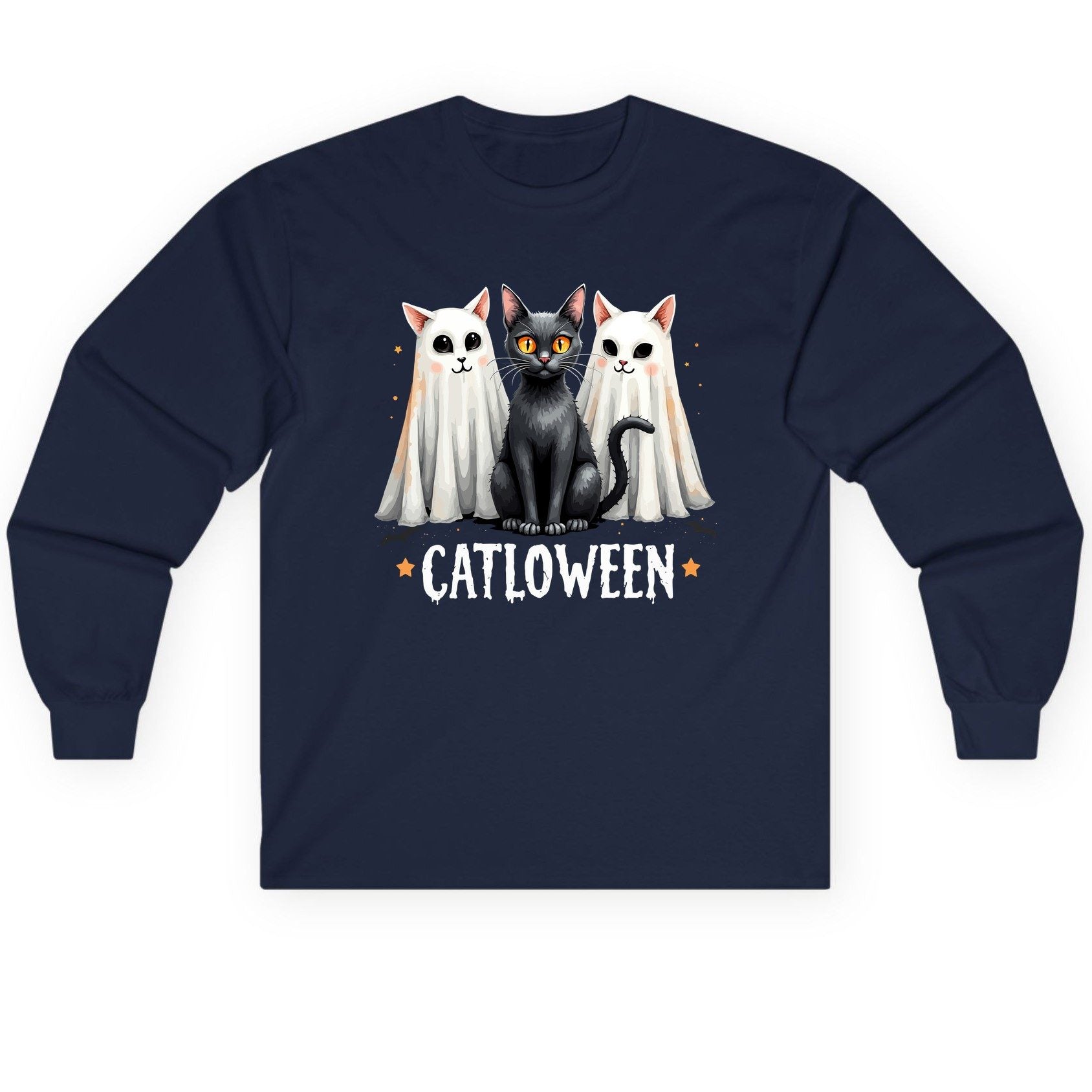 Catloween Halloween cats Long Sleeve Tee Navy product mockup