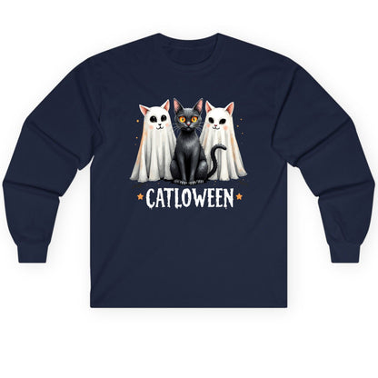 Catloween Halloween cats Long Sleeve Tee Navy product mockup
