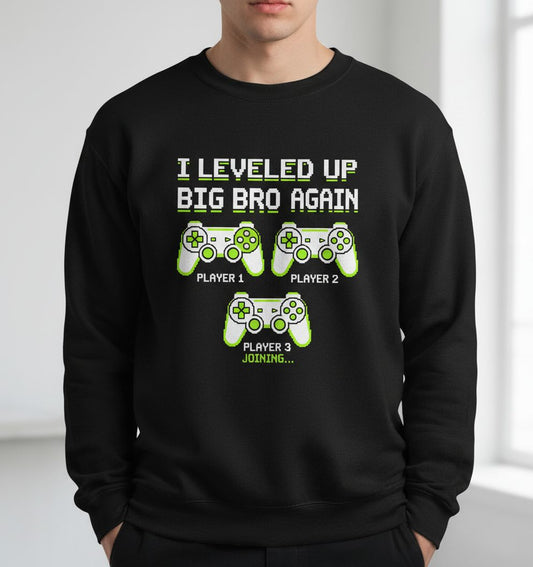 I Leveled UP BIG BRO AGAIN Retro Brother Announcement Sweatshirt - product mockup - Black