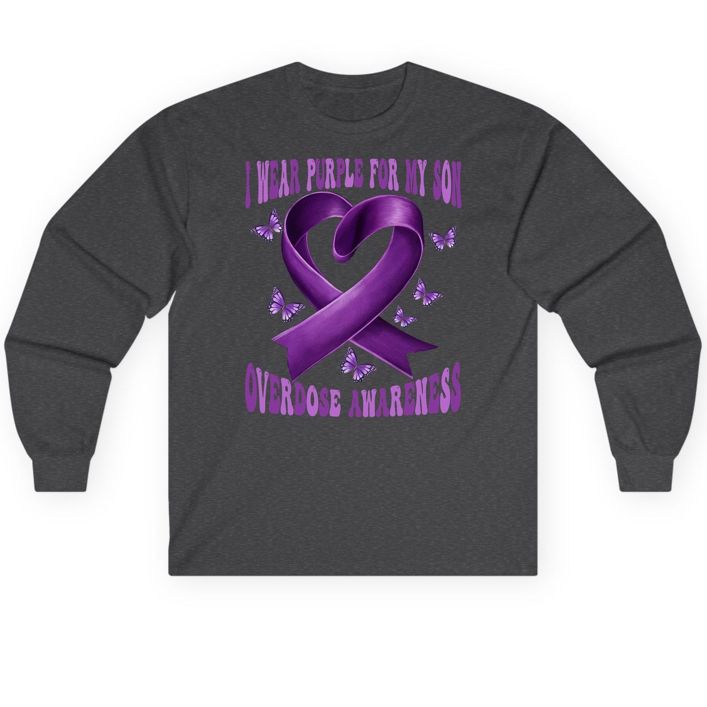 I Wear Purple for My Son Overdose Awareness overdose awareness Long Sleeve Tee Dark Heather product mockup