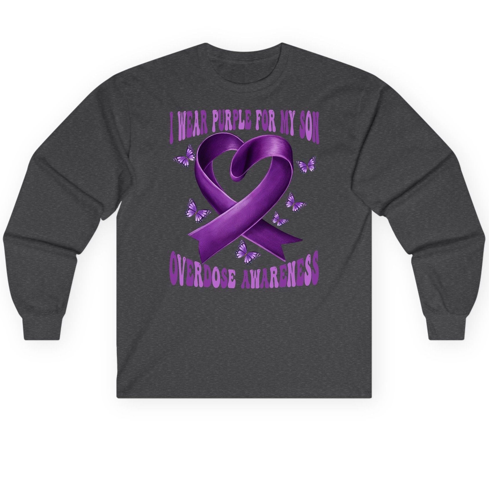 I Wear Purple for My Son Overdose Awareness overdose awareness Long Sleeve Tee Dark Heather product mockup