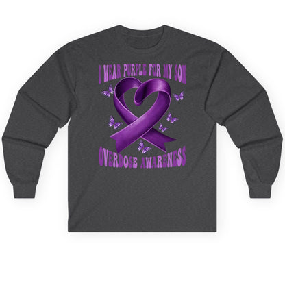 I Wear Purple for My Son Overdose Awareness overdose awareness Long Sleeve Tee Dark Heather product mockup