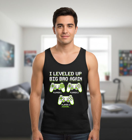 I Leveled UP BIG BRO AGAIN Retro Brother Announcement Tank Top - product mockup - Black