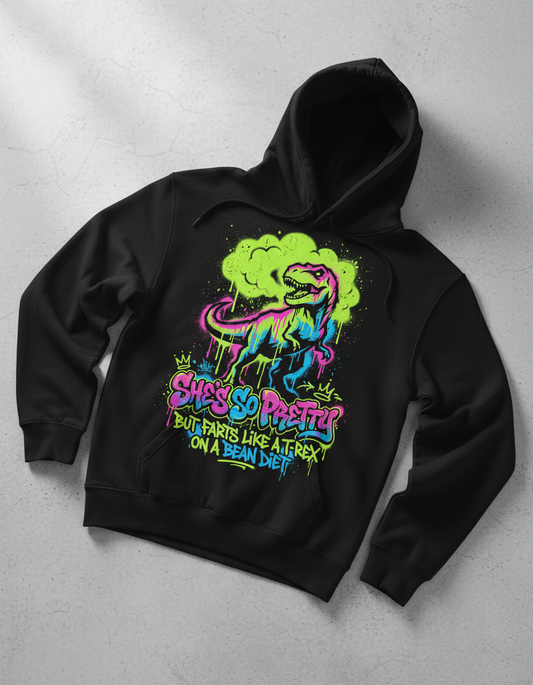 Funny T-Rex Graffiti Art 'She's So Pretty' Hoodie - Black