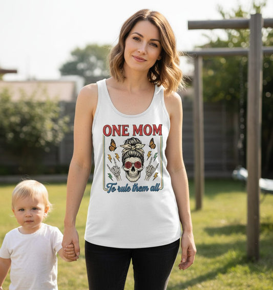 ONE MOM to Rule Them All Funny Skull Tank Top - lifestyle model mockup - White