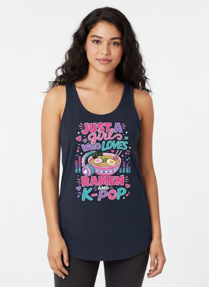 Just a Girl Who Loves Ramen and K-Pop and Ramen Tank Top - product mockup - Navy