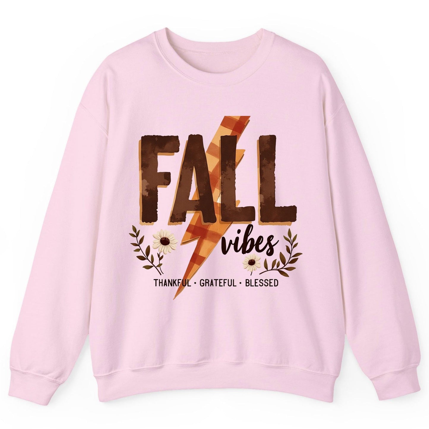 Fall Vibes Thankful Grateful Blessed autumn Sweatshirt Light Pink product mockup