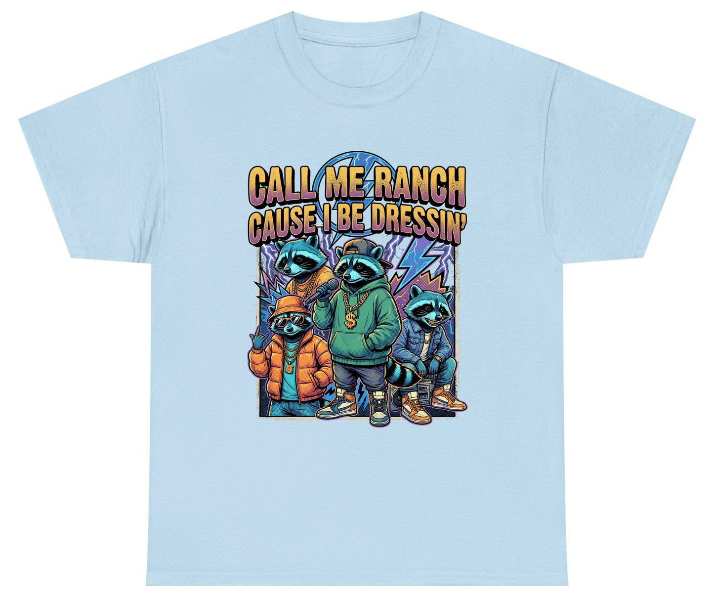 Call Me Ranch Cause I Be Dressin' raccoons Youth T-Shirt Light Blue product mockup