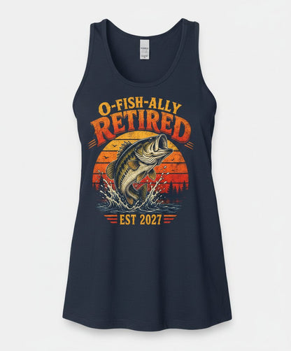 O-Fish-Ally Retired EST 2027 Funny Fishing Tank Top - product mockup - Navy