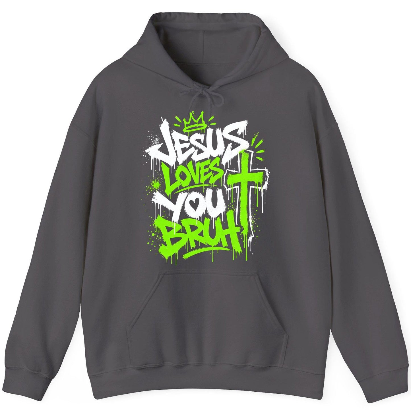 Jesus Loves You Bruh Christian Hoodie - product mockup - Charcoal