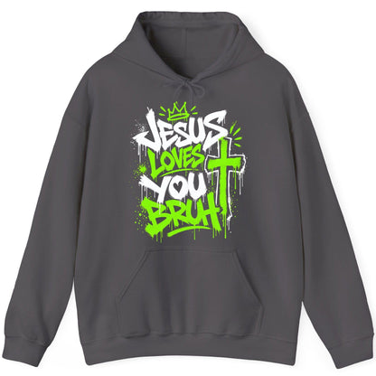 Jesus Loves You Bruh Christian Hoodie - product mockup - Charcoal