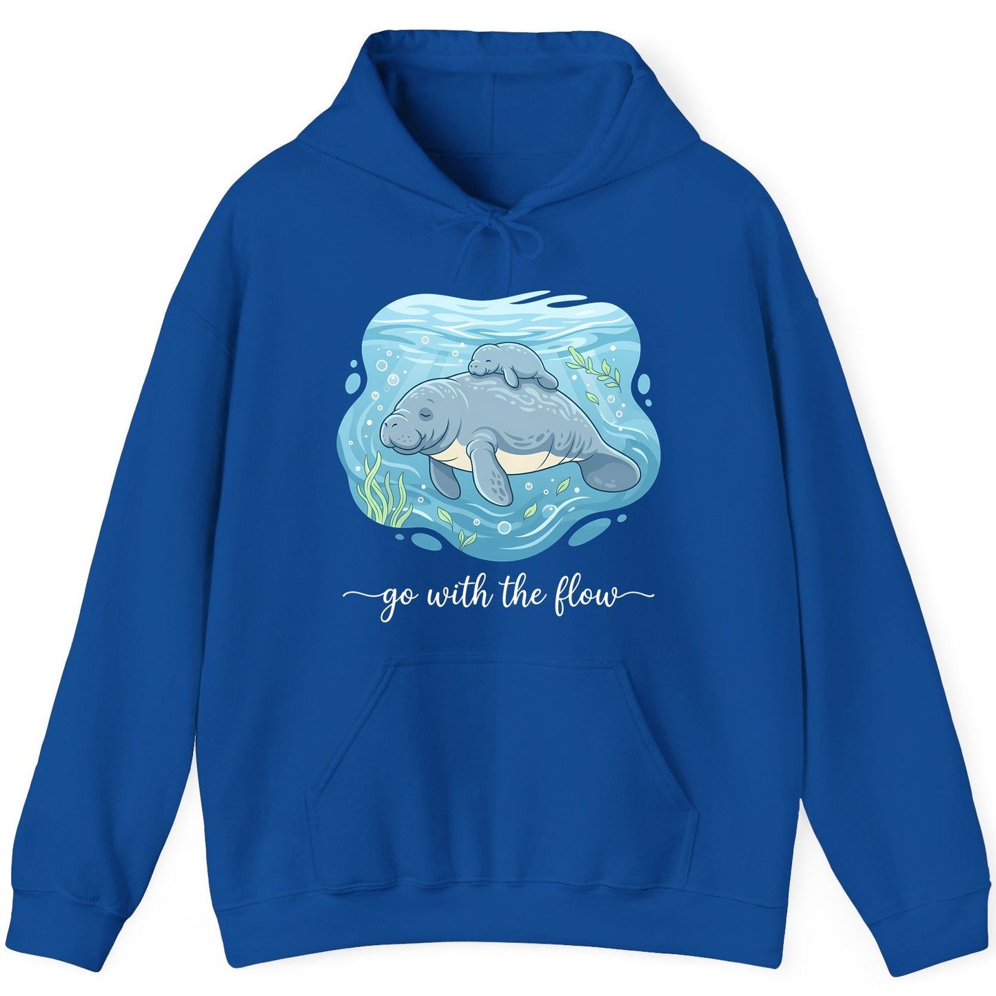 Go with the Flow Manatee Hoodie - product mockup - Royal