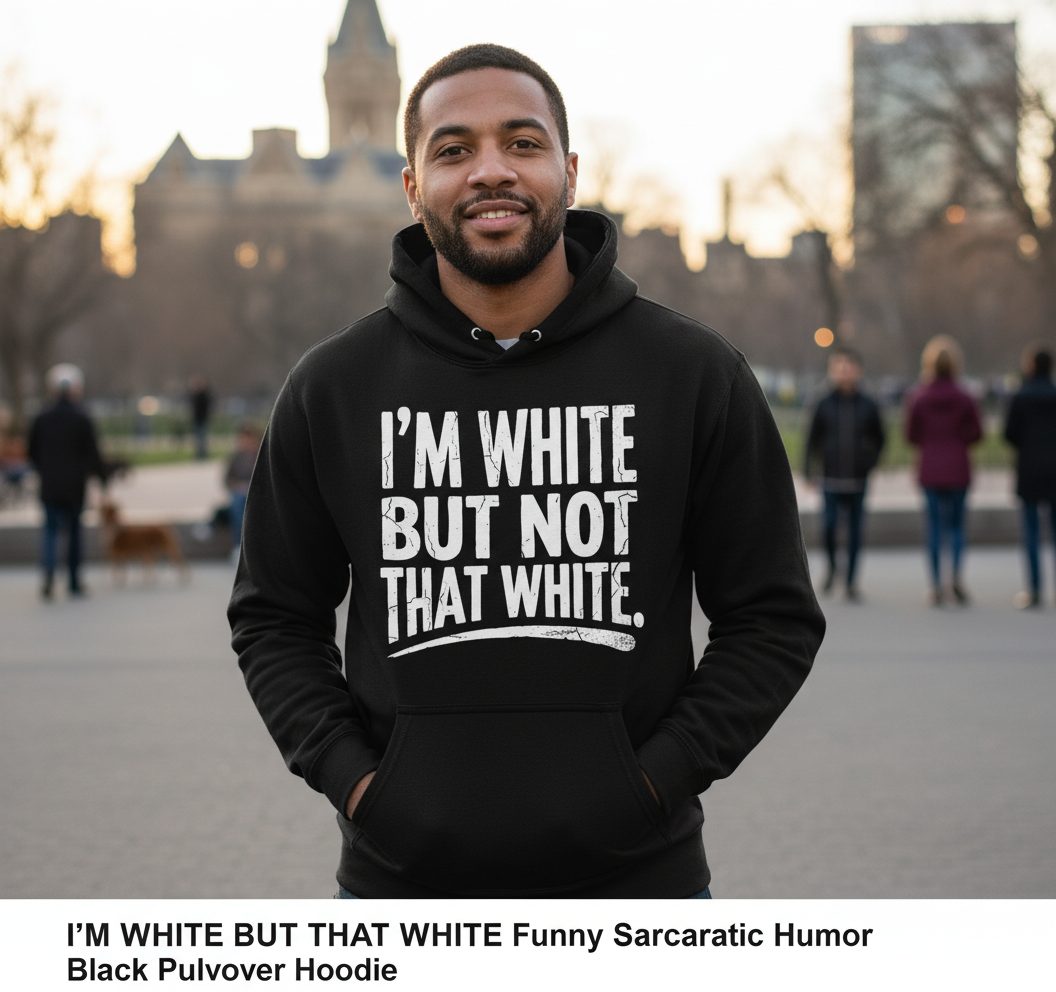 I'M WHITE BUT NOT THAT WHITE Funny Sarcastic Humor Hoodie - lifestyle model mockup - Black