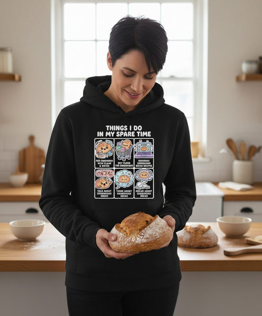 Things I Do in My Spare Time sourdough bread baking Hoodie Black lifestyle mockup