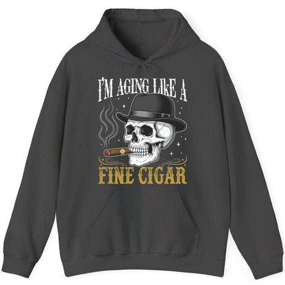 I'm Aging Like a Fine Cigar smoking skull Hoodie Dark Heather product mockup