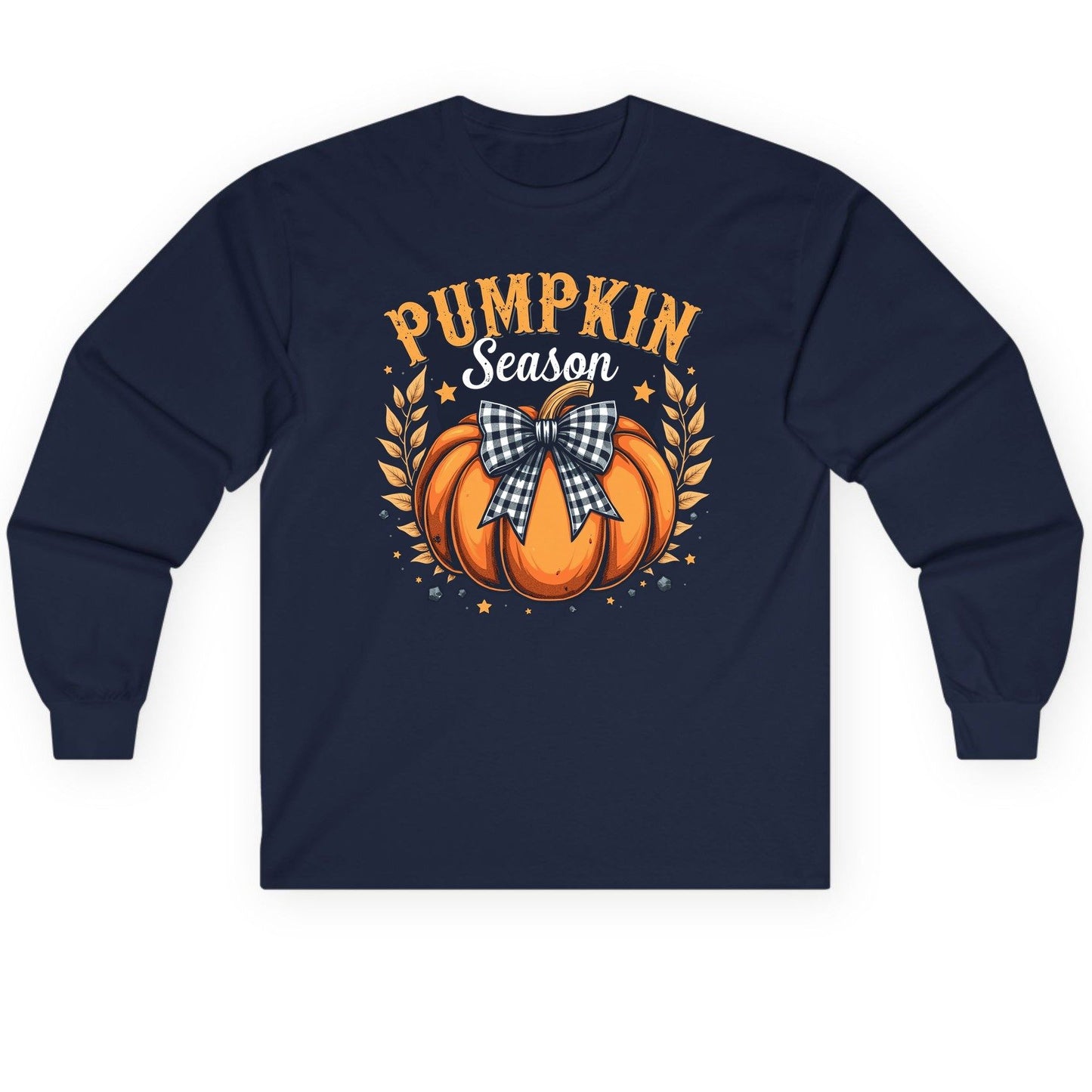 Pumpkin Season fall Long Sleeve Tee Navy product mockup
