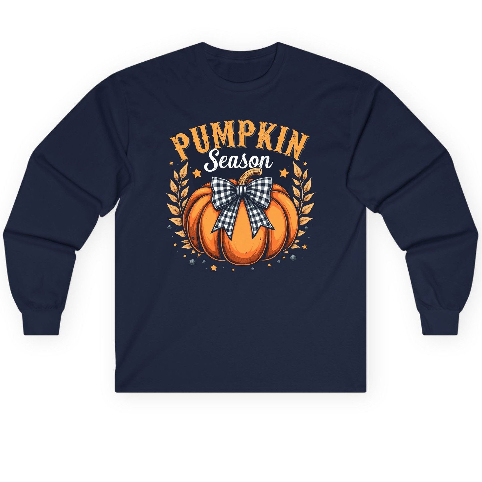 Pumpkin Season fall Long Sleeve Tee Navy product mockup
