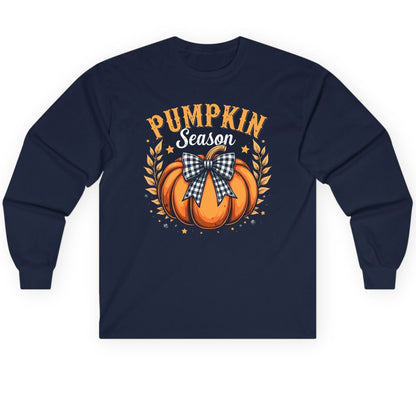 Pumpkin Season fall Long Sleeve Tee Navy product mockup