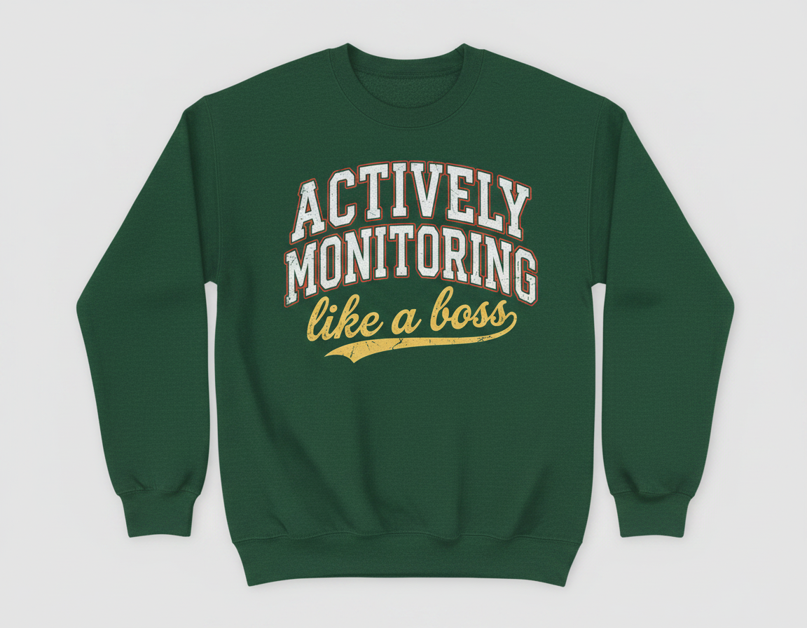 Actively Monitoring Like a Boss Funny Quote Sweatshirt - Forest Green