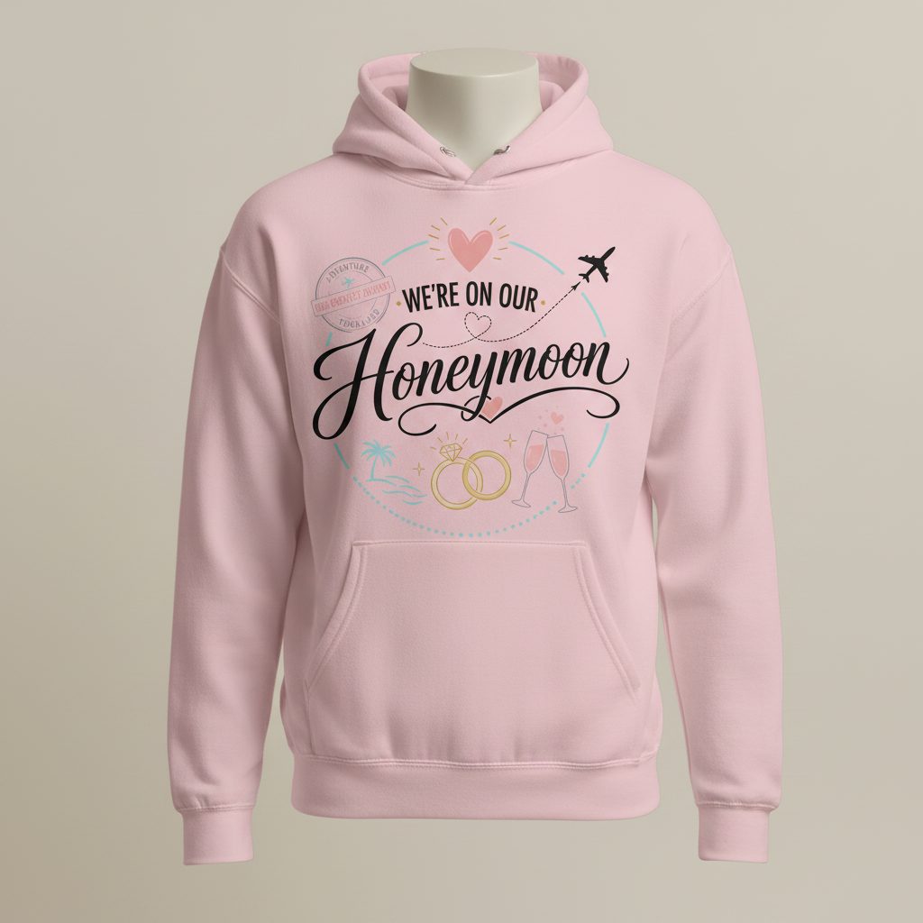 Our Greatest Journey Honeymoon Newlyweds Hoodie - product mockup - Light Pink