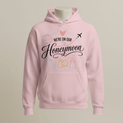 Our Greatest Journey Honeymoon Newlyweds Hoodie - product mockup - Light Pink