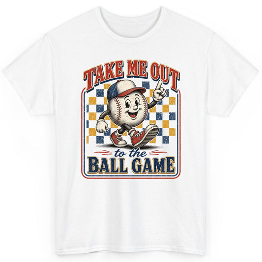 Take Me Out to the Ball Game Retro Baseball T-Shirt - product mockup - White