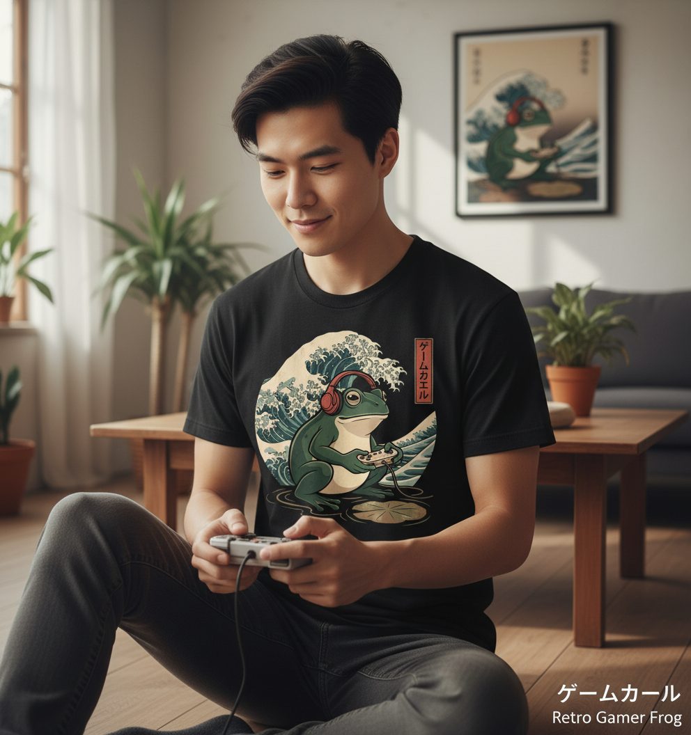 ゲームカエル gamer frog T-Shirt Black lifestyle mockup