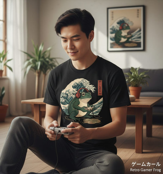 ゲームカエル gamer frog T-Shirt Black lifestyle mockup