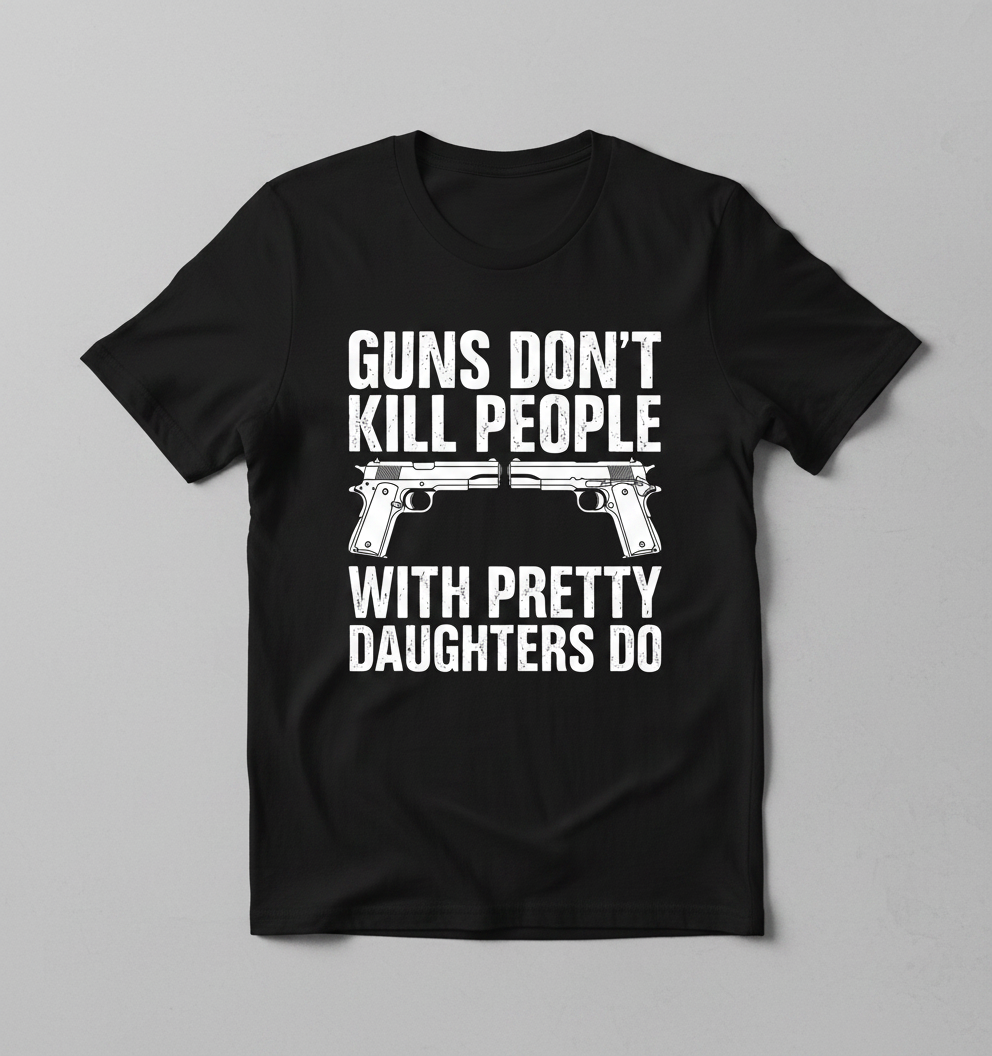 Guns Don't Kill People Dads With Pretty Daughters Do Funny T-Shirt - Black