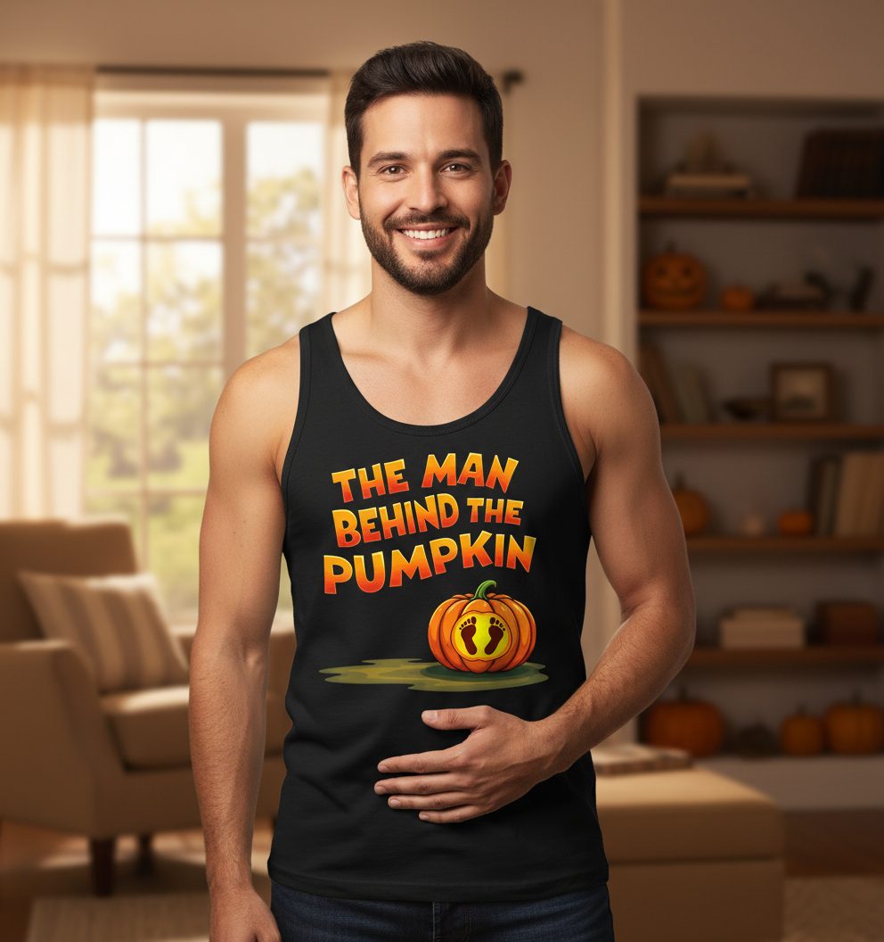 The Man Behind the Pumpkin pregnancy announcement Tank Top Black lifestyle mockup
