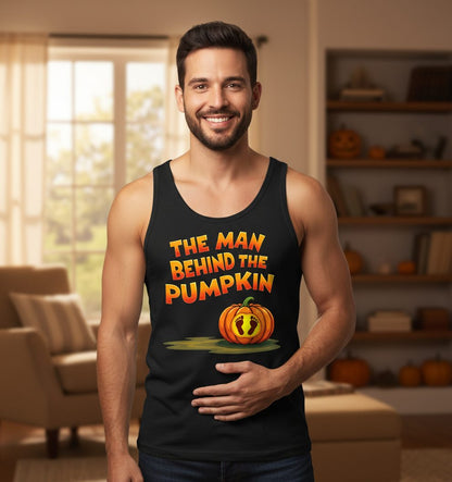 The Man Behind the Pumpkin pregnancy announcement Tank Top Black lifestyle mockup