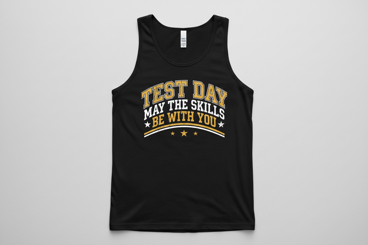 Test Day May The Skills Be With You Funny Teacher Student Design Tank Top - Black