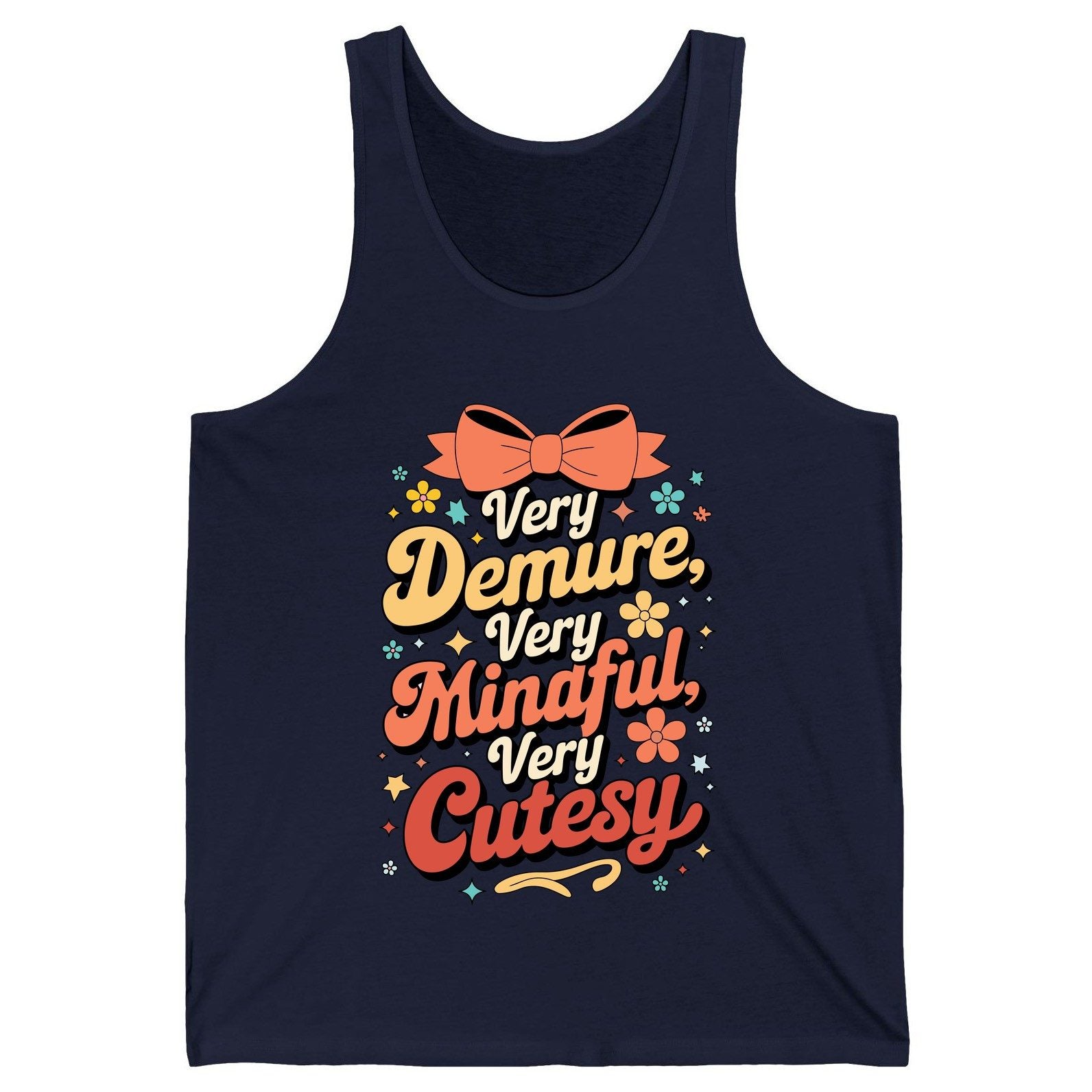 Very Demure, Very Mindful, Very Cutesy positive affirmations Tank Top Navy product mockup